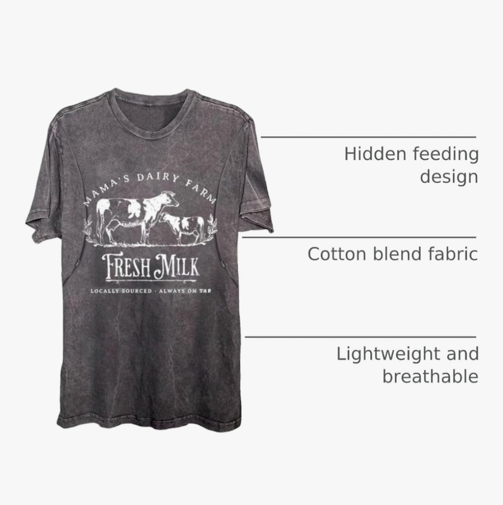 Breastfeeding Cow Graphic T-shirt With Easy Accessibility Zippers - Picture 2 of 4